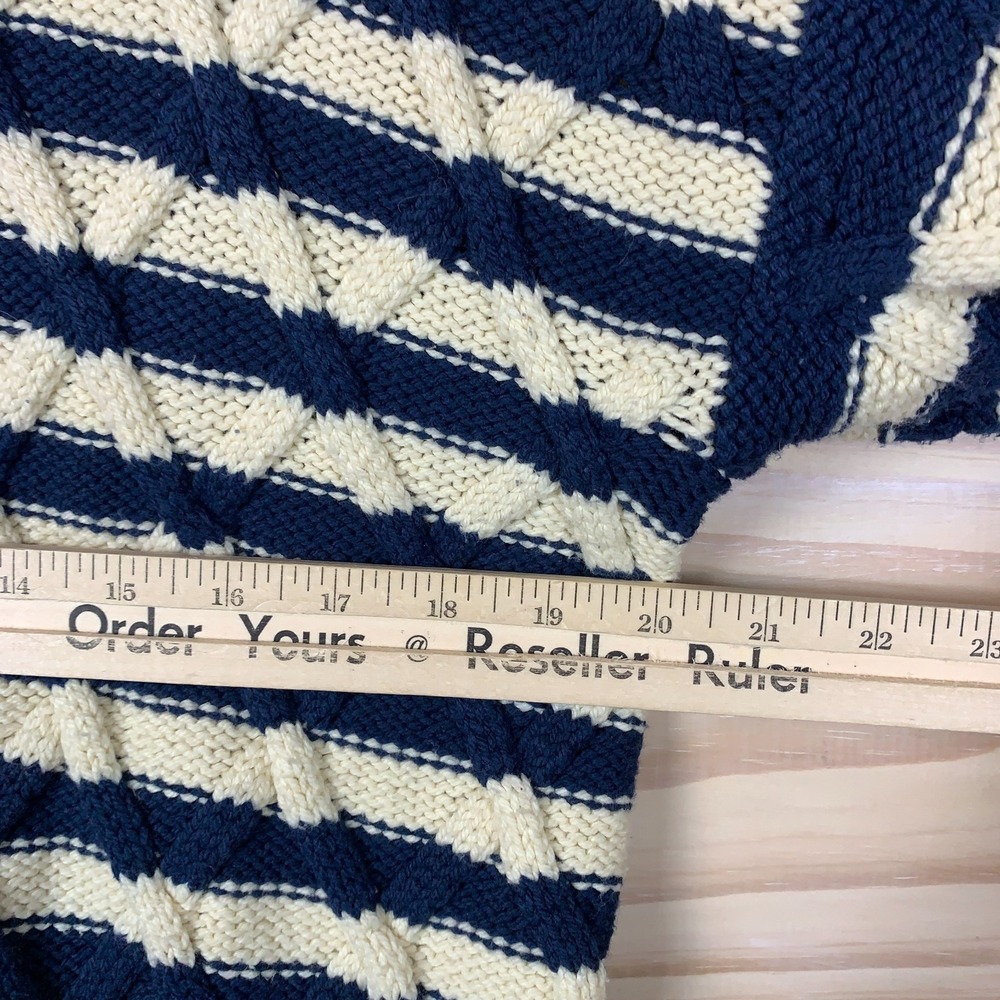 Madewell Cable-Knit Oversized Sweater Small Navy Stripe Preppy Nautical Chunky - Picture 7 of 14